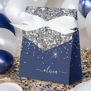 Ballotins Paillettes Bleu Marine Argenté Monogramme Nom Fill