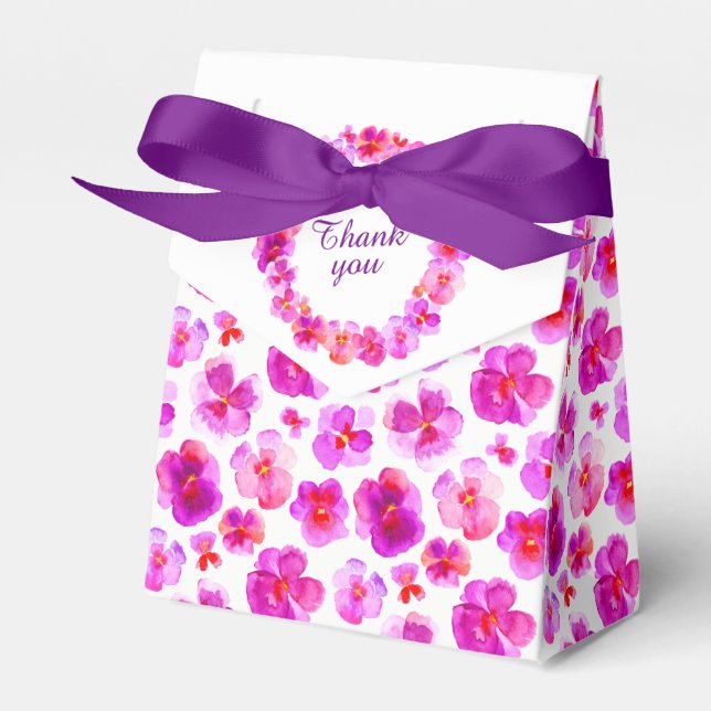 Ballotins Pansies rose aquarelle art merci boîte cadeau (Verso)