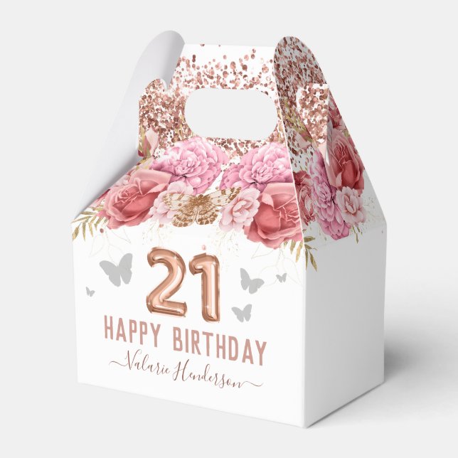 Ballotins Papillons floraux rose heureux 21e anniversaire Fa (Verso)