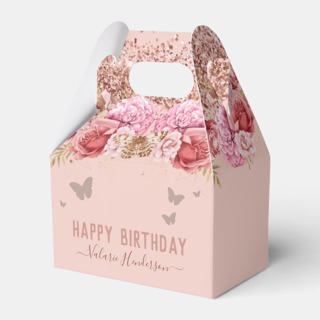 Ballotins Papillons floraux rose joyeux anniversaire (Verso)