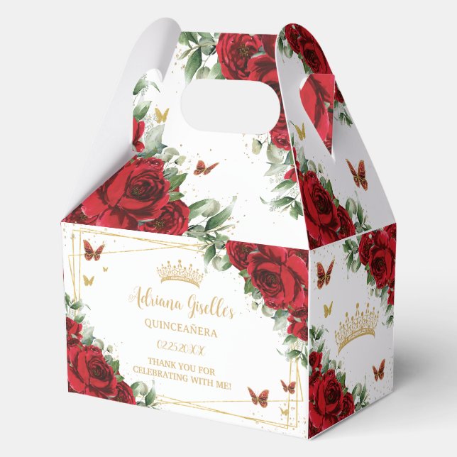 Ballotins Papillons rouges floraux Anniversaire Quinceañera  (Recto)