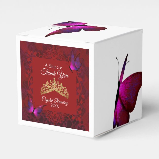 Ballotins Papillons rouges, Gold Tiara Quinceanera Ballotin (Verso)