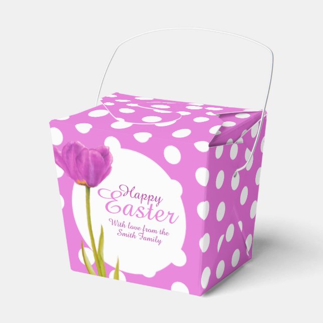 Ballotins Pâques violet tulip polka dot cadeau faveurs boîte (Verso)