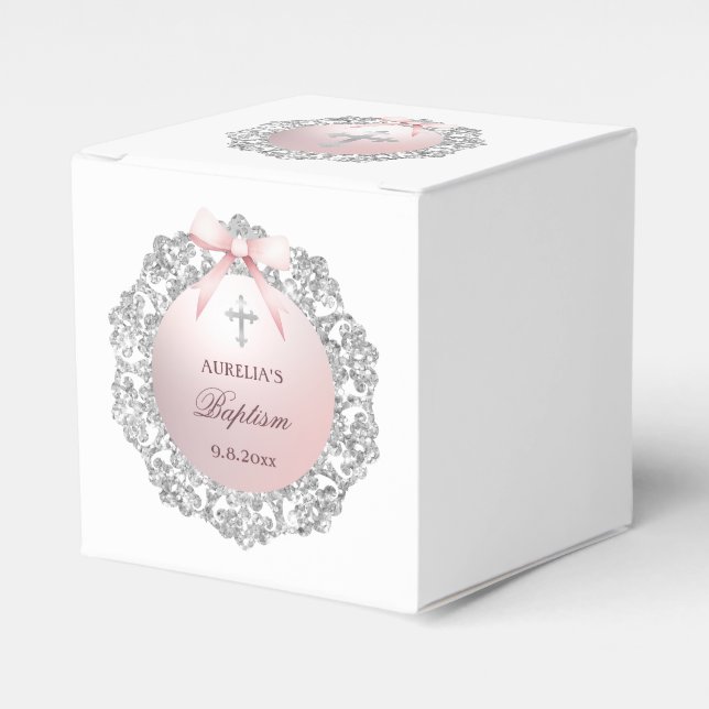 Ballotins Parties scintillant Argent Cadre Bow rose Baptême  (Verso)