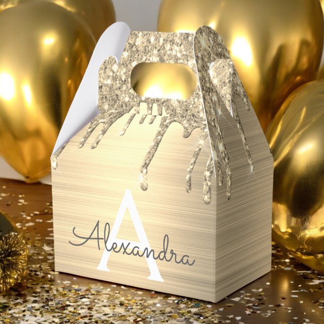 Ballotins Parties scintillant d'or brossé Nom du monogramme  (Créateur téléchargé)