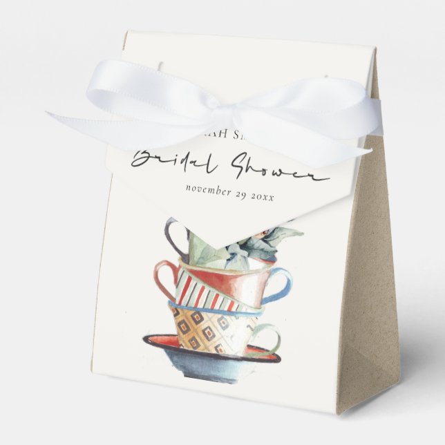 Ballotins Pastel tasses empilées Floral Fête des mariées Tea (Verso)