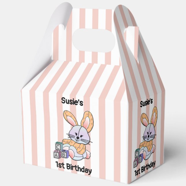 Ballotins Pépinière à rayures roses personnalisées - Lapin (Recto)