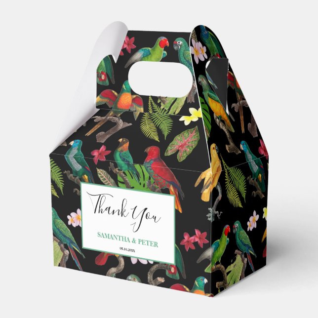 Ballotins Perroquets tropicaux colorés, Fleurs Feuilles Mari (Verso)