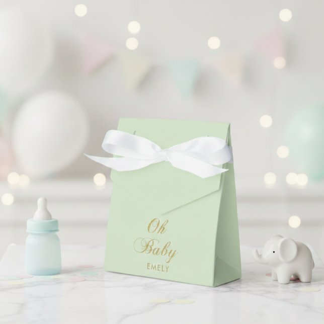 Ballotins Personalized Mint Green Favor Box with Gold Script (Créateur téléchargé)