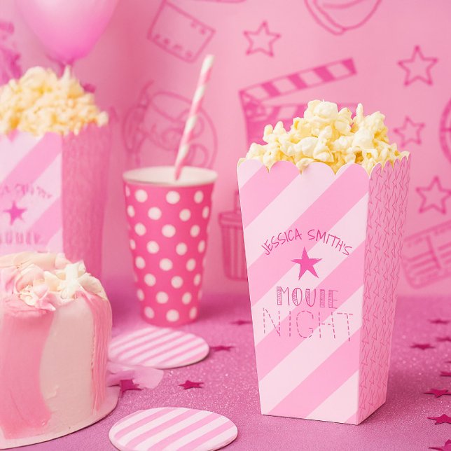 Ballotins Personalized Pink Movie Night Popcorn Box (Créateur téléchargé)