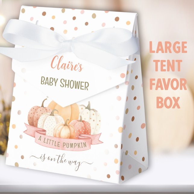 Ballotins Petite fille Citrouille rose Baby shower grande te (Dotted Pumpkin favor box - You can choose from 2 sizes of these tent favor boxes)