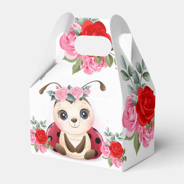 Ballotins Petite Ladybug Rouge rose Baby shower Floral Fille (Verso)
