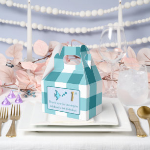Ballotins Photo d'anniversaire 1 an Gingham sarcelle Poisson