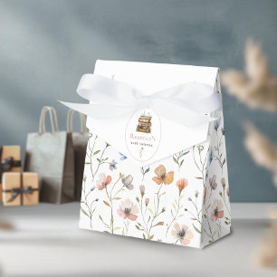 Ballotins Pile de livres baby shower aquarelle, fleur sauvag