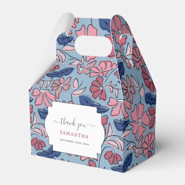 Ballotins Pink and Blue Hand Drake Floral Block Print (Verso)