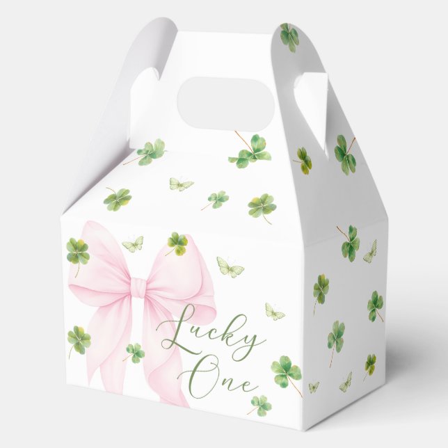 Ballotins Pink Bow Lucky One 1st Birthday Favor Boxes (Recto)