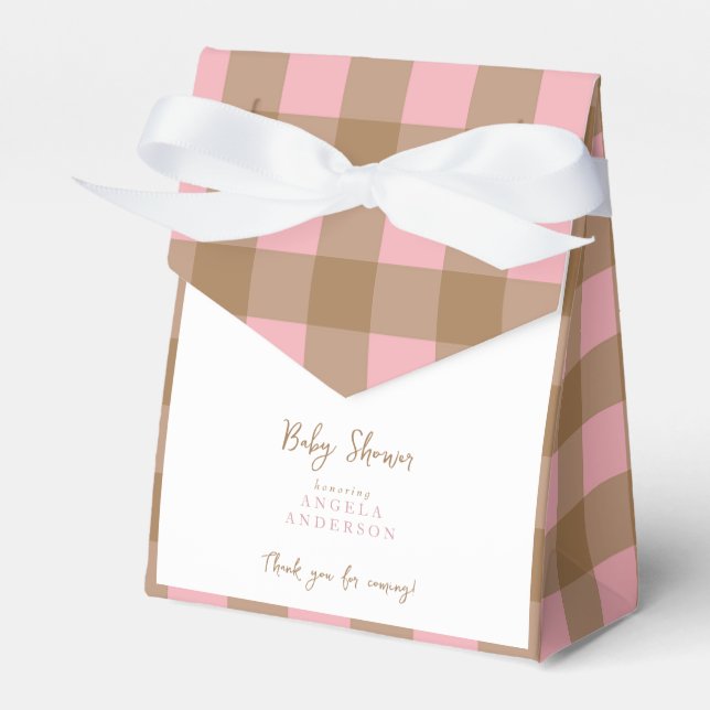 Ballotins Pink & Brown Gingham Shower Thank You Favor Box (Verso)