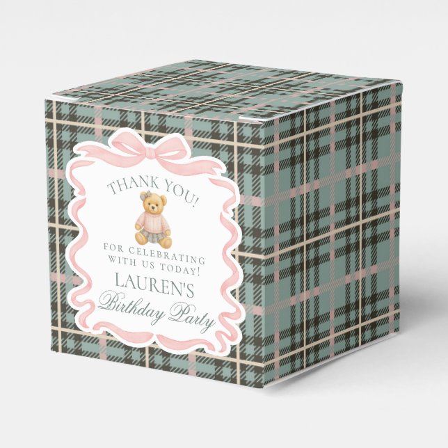 Ballotins Pink Coquette Bow Bear Girl Birthday Favor Box (Verso)