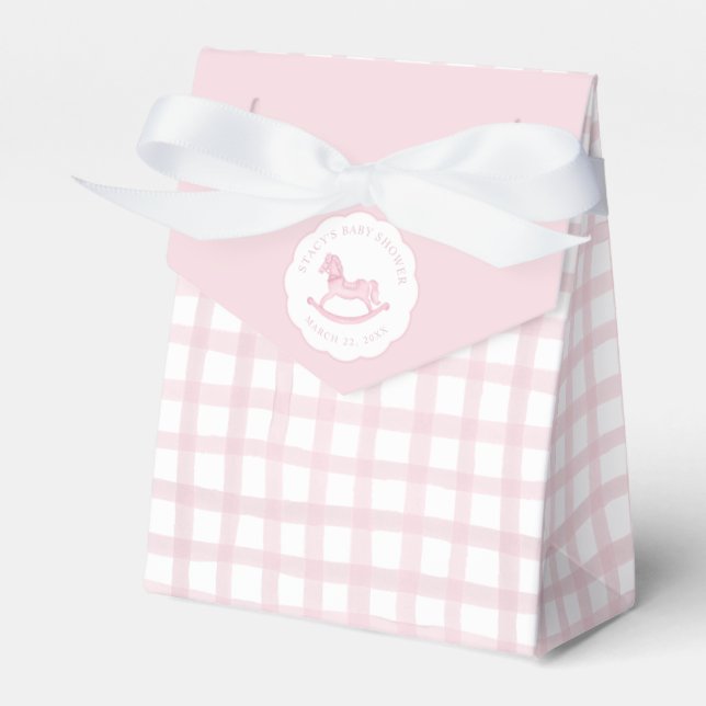 Ballotins Pink En vichy Rocking Horse Baby Favoriser Sac (Verso)