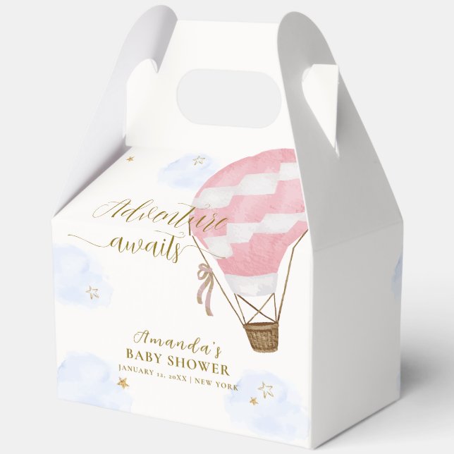 Ballotins Pink Gold Adventure Hot Air Balloon Baby shower (Verso)
