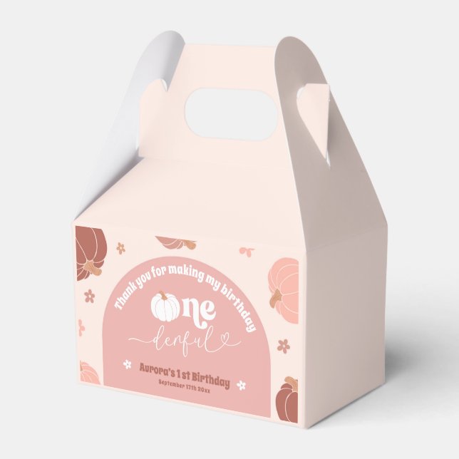 Ballotins Pink Retro Pumpkin First Birthday Favor Boxes (Verso)