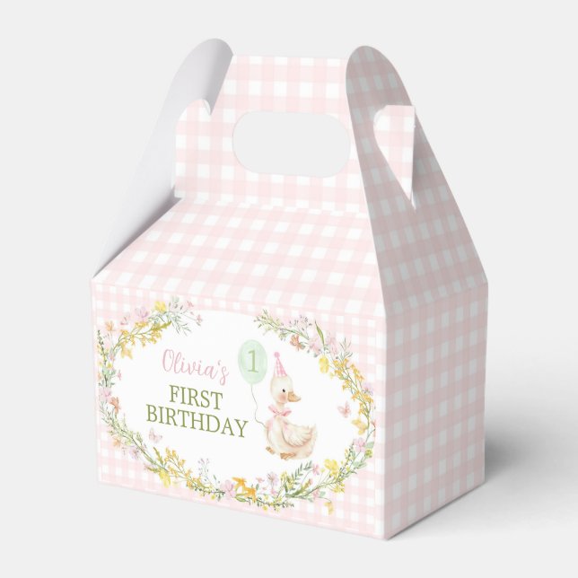 Ballotins Pink Silly Goose Floral Girl Birthday Favor Boxes (Verso)