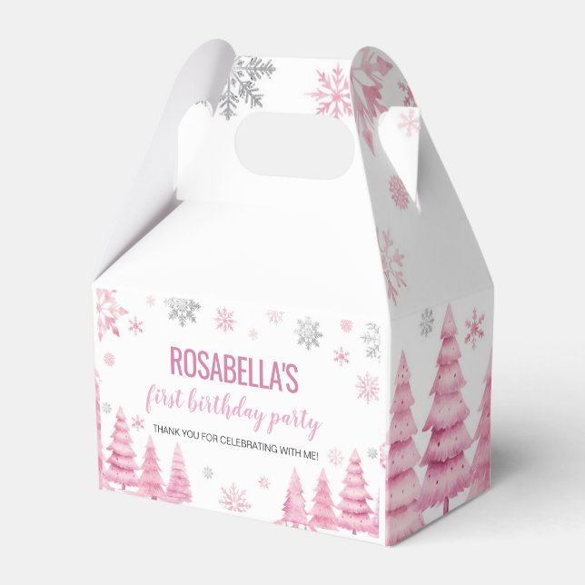 Ballotins Pink Snowflake Winter Birthday Party Favor Box (Verso)