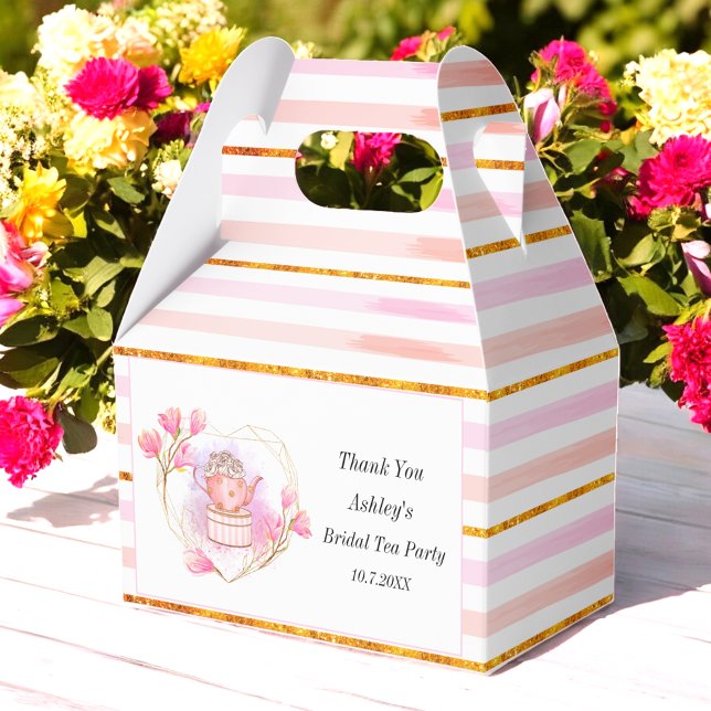 Ballotins Pink Tea Party Gold Stripes Floral Ballotin (Créateur téléchargé)