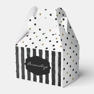 Ballotins Points Polka et Rayures Noires sur Satin Blanc Bri