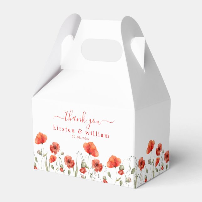 Ballotins Poppies d'aquarelle rouge, Merci Mariage (Verso)