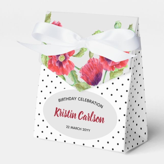 Ballotins Poppies rouges d'anniversaire avec point Polka bla (Verso)