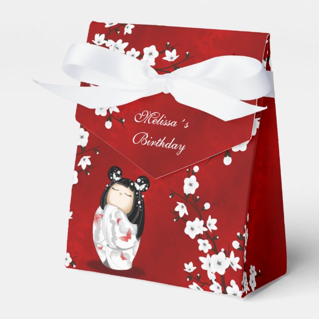 Ballotins Poupée Kokeshi Rouge Noir Blanc Cerisier Fleurs Fa (Verso)