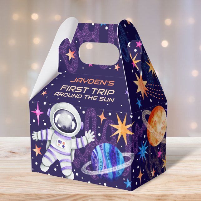 Ballotins Premier voyage autour du navire-fusée Sun Astronau (First Trip Around the Sun Astronaut Rocket Ship Favor Boxes)