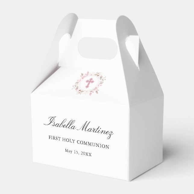 Ballotins Première communion personnalisée Croix florale ros (Verso)