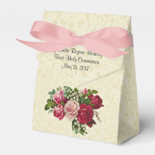 Ballotins Première Sainte Communion Croix Roses Ecru Dentell