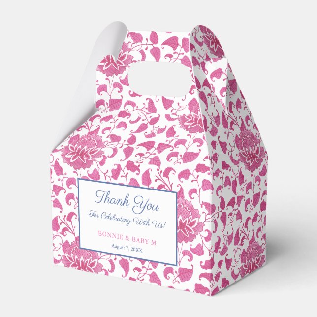 Ballotins Preppy Rose Et Blanc Chinoiserie Baby Girl Douche (Verso)