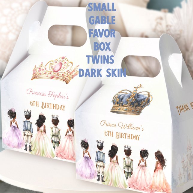 Ballotins Prince Princess Twins Crown Royal Anniversaire (Prince Princess Twins Crown Royal Birthday Favor Boxes Dark Skin)