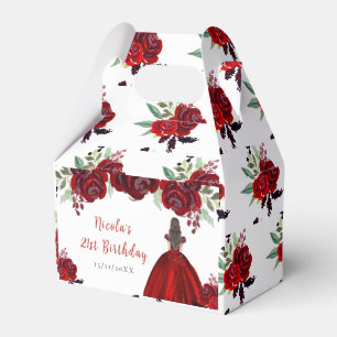 Ballotins Princesse aux Cheveux Bruns Fleurs Florales Rouges