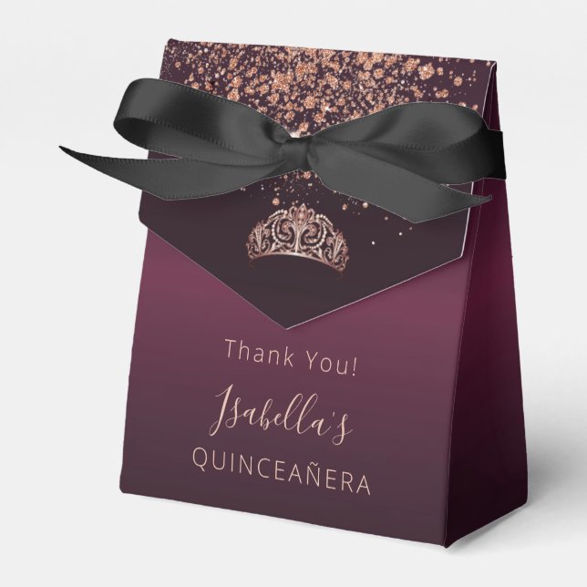 Ballotins Quinceañera bordeaux rose or tiara merci (Verso)