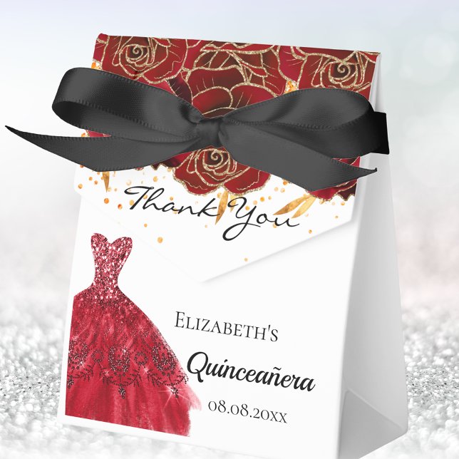 Ballotins Quinceanera rouge flores blancs robe merci (Créateur téléchargé)