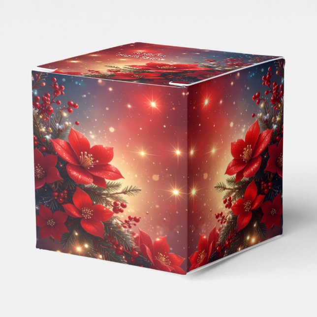 Ballotins Red Christmas Floral Holiday Favor Box (Verso)