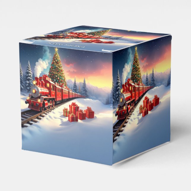 Ballotins Red Train Christmas Tree Holiday Favor Box (Verso)