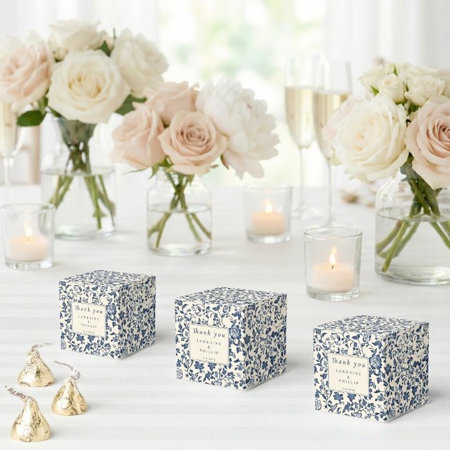 Ballotins Remerciement de mariage à motif floral de style ch (Navy Chinoiserie Floral Wedding Thank You Favor Boxes)