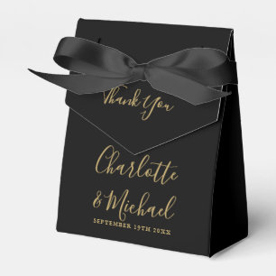 Ballotins Remerciements de mariage chic noir et or écriture