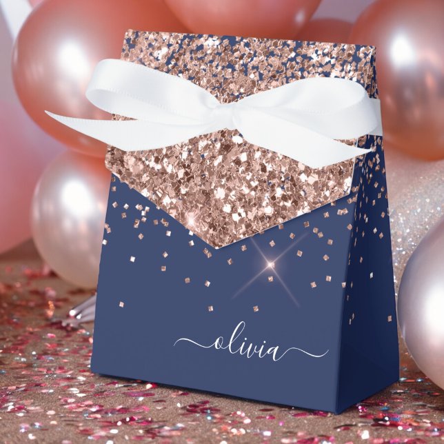 Ballotins Rose Gold Rose Glitter Monogramme Rose Navy (Créateur téléchargé)