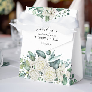 Ballotins Roses blanches d'eucalyptus vert personnalisées