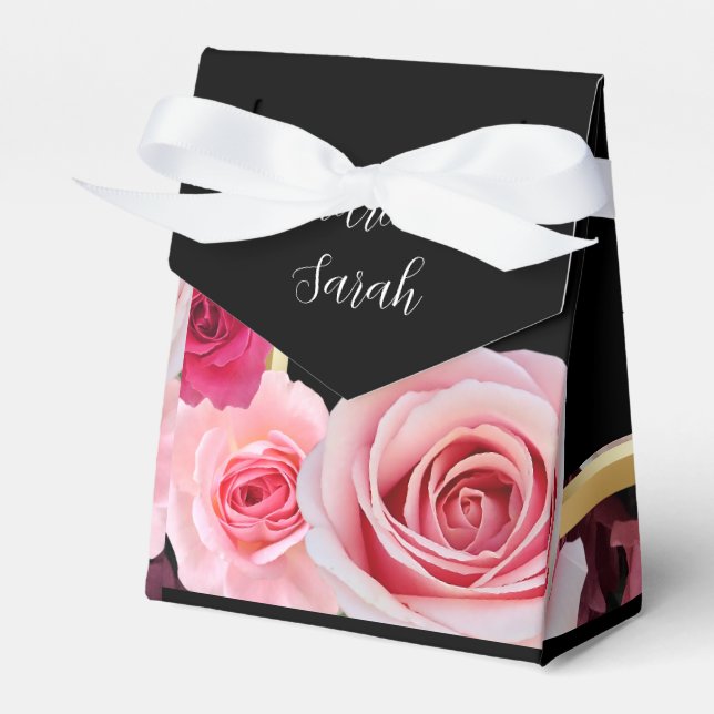 Ballotins Roses sur Noir Mariage Favoriser Ballotin (Verso)