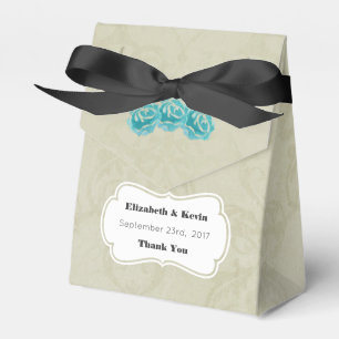 Ballotins Roses turquoises d'aquarelle sur Tan Mariage damas