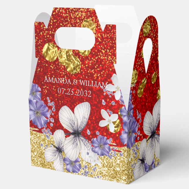 Ballotins Rouge Papillons d'or boîte de mariage Favor (Ouvert)