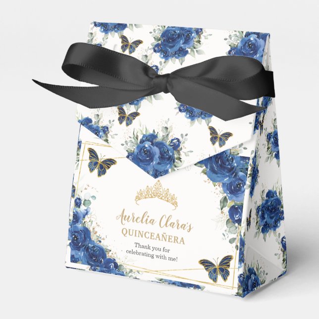 Ballotins Royal Blue Floral or Quinceañera 16 papillons (Verso)